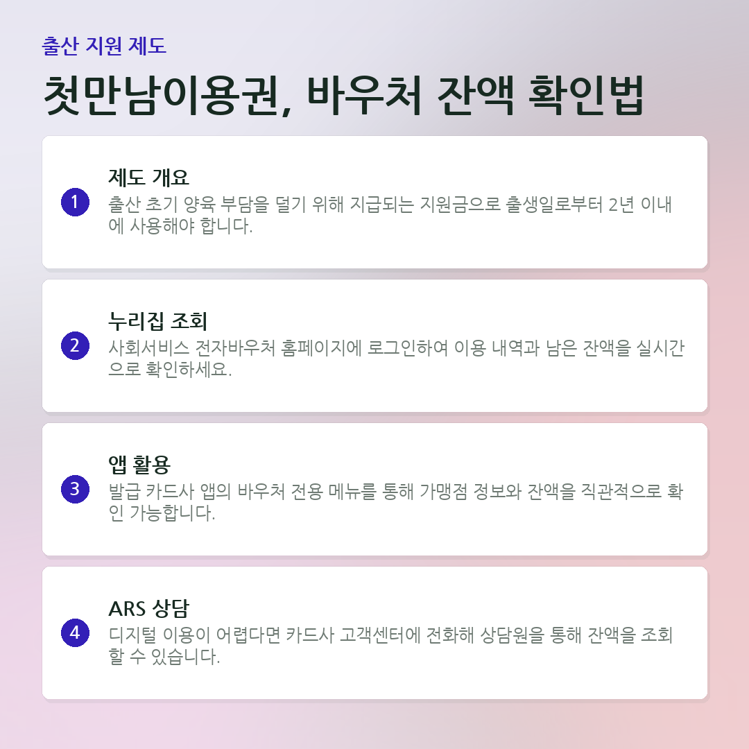 첫만남이용권, 바우처 잔액 확인법 요약 카드