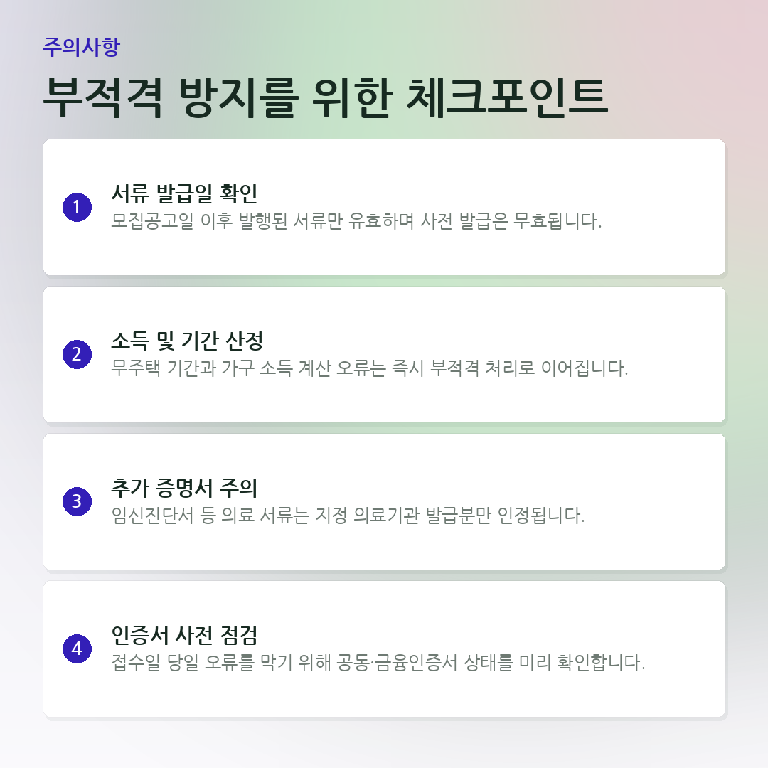부적격 방지를 위한 체크포인트 요약 카드