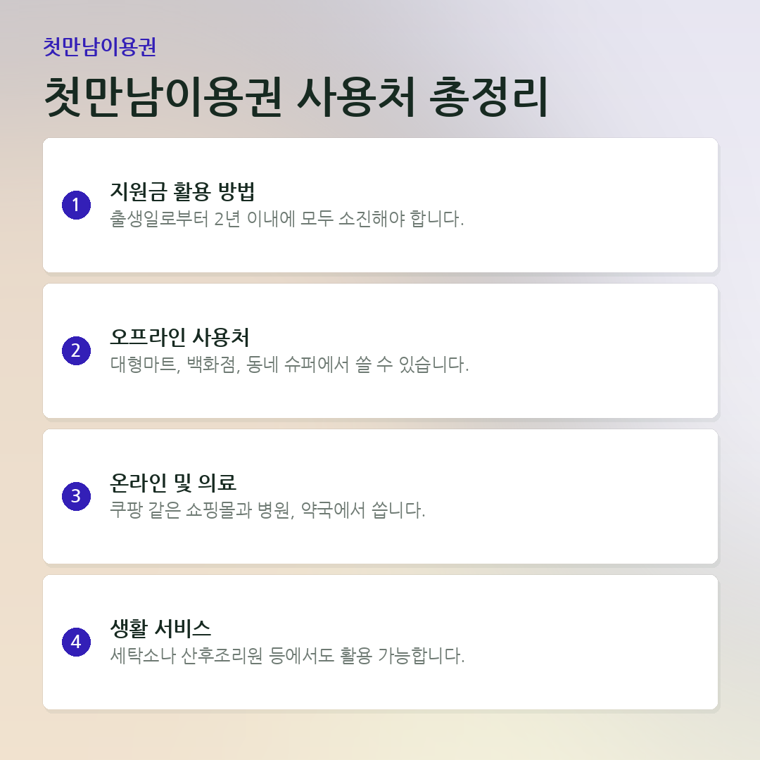 첫만남이용권 사용처 총정리 요약 카드