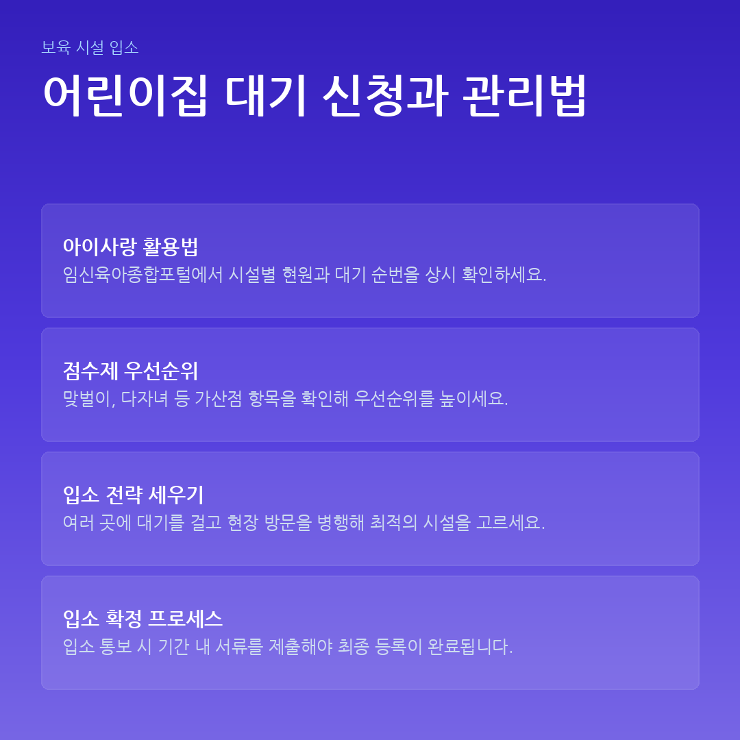 어린이집 대기 신청과 관리법 요약 카드