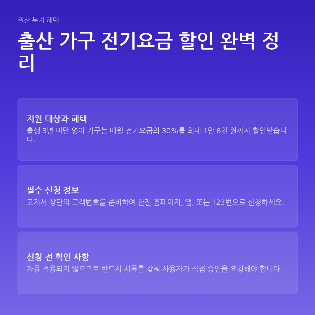 출산 가구 전기요금 할인 완벽 정리 요약 카드