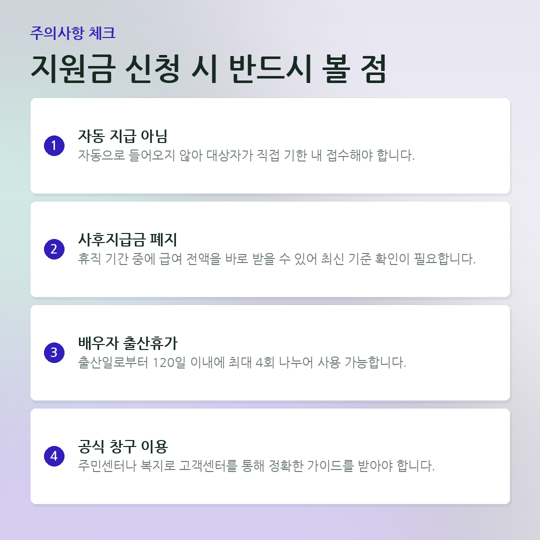 지원금 신청 시 반드시 볼 점 요약 카드