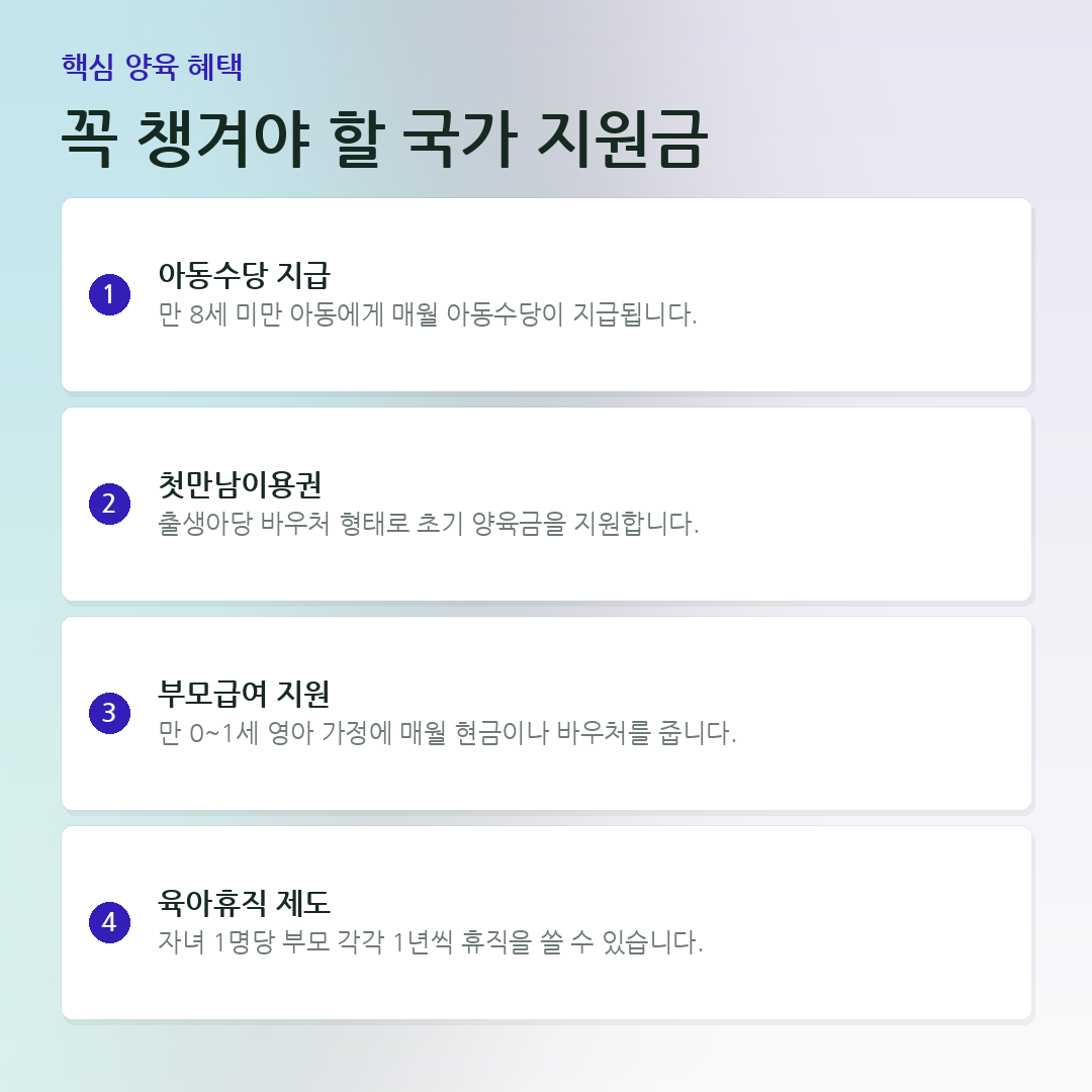 꼭 챙겨야 할 국가 지원금 요약 카드