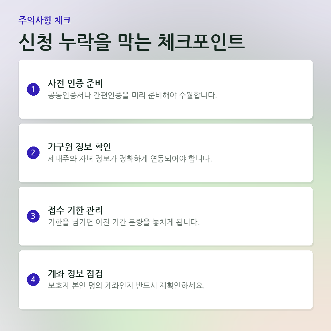 신청 누락을 막는 체크포인트 요약 카드