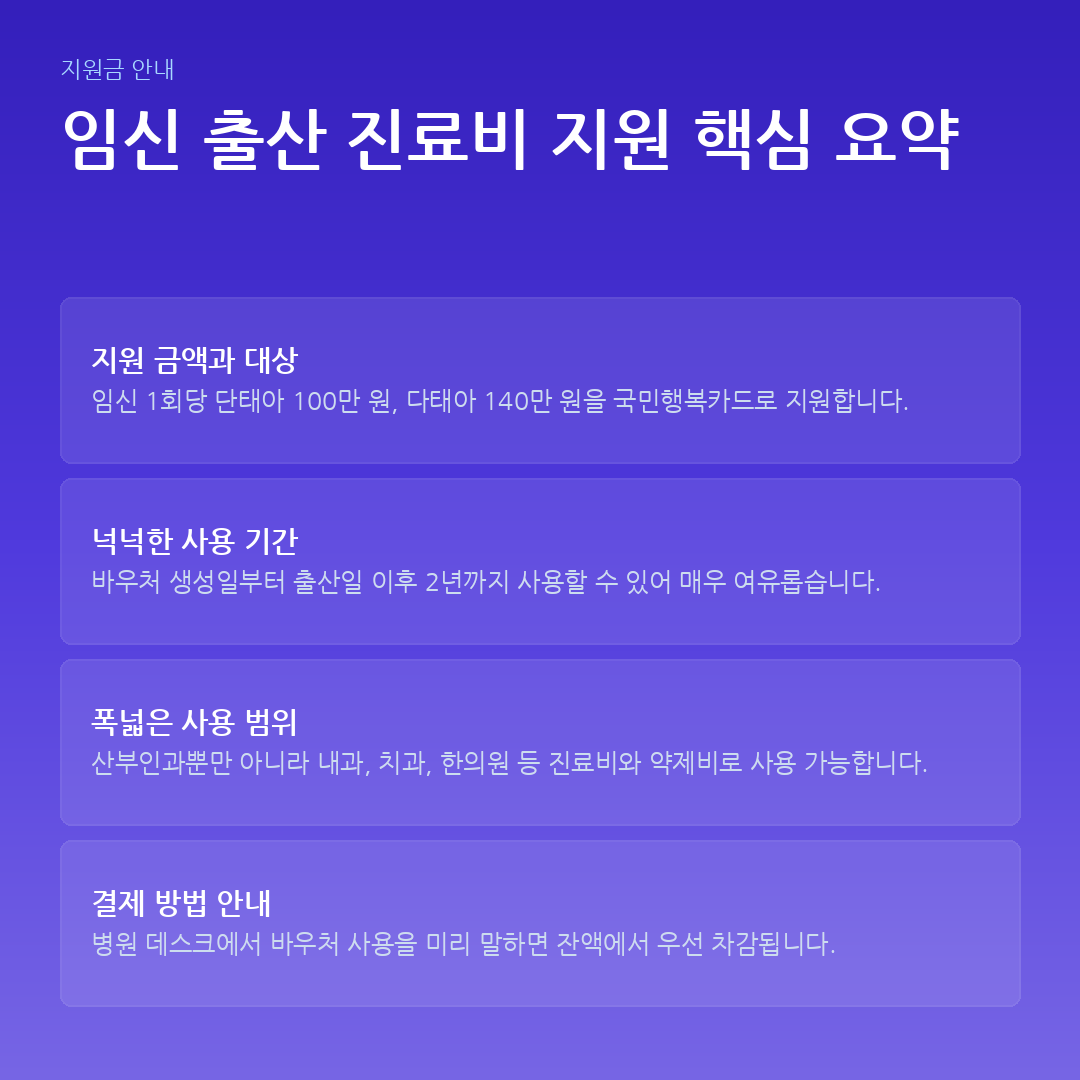임신 출산 진료비 지원 핵심 요약 요약 카드