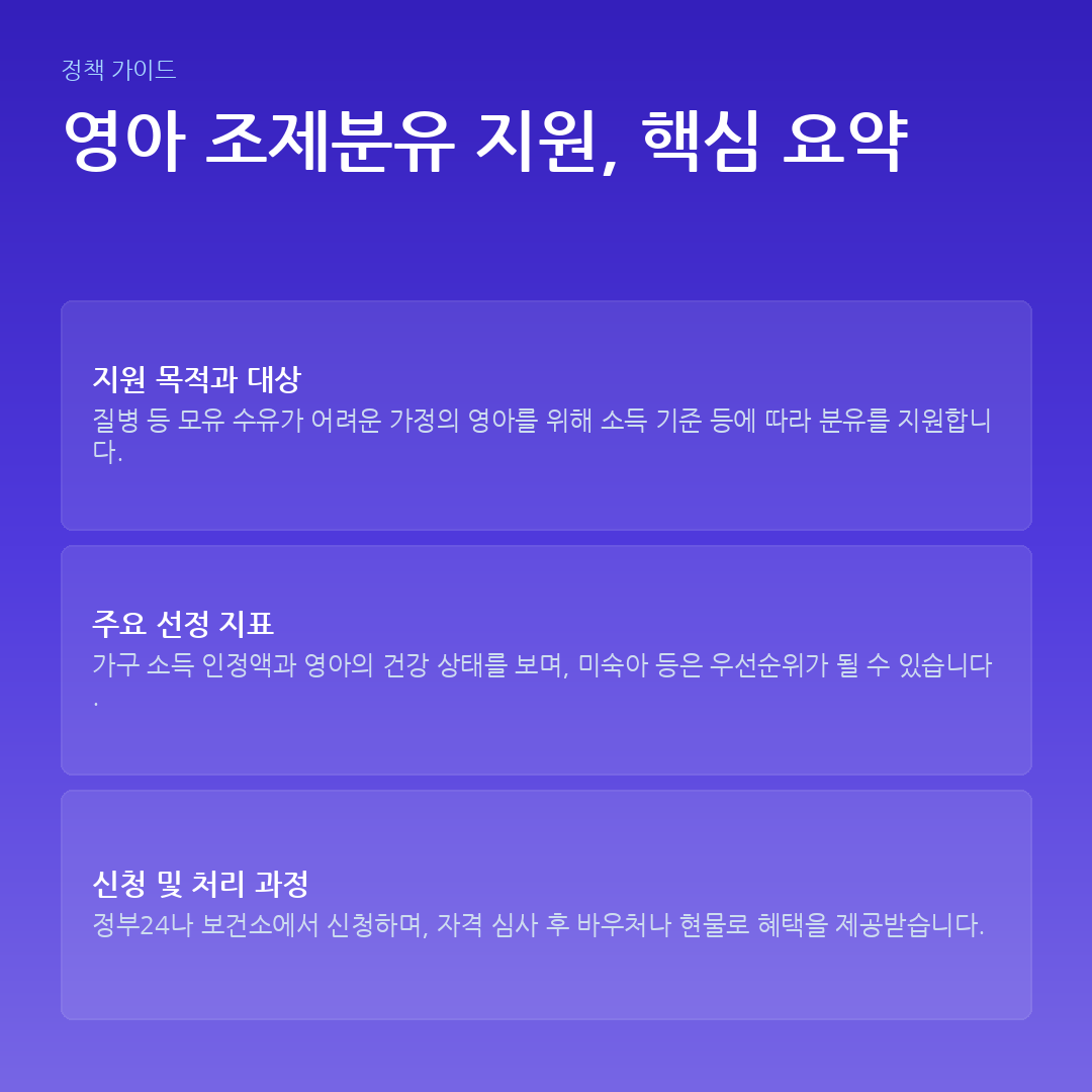 영아 조제분유 지원, 핵심 요약 요약 카드