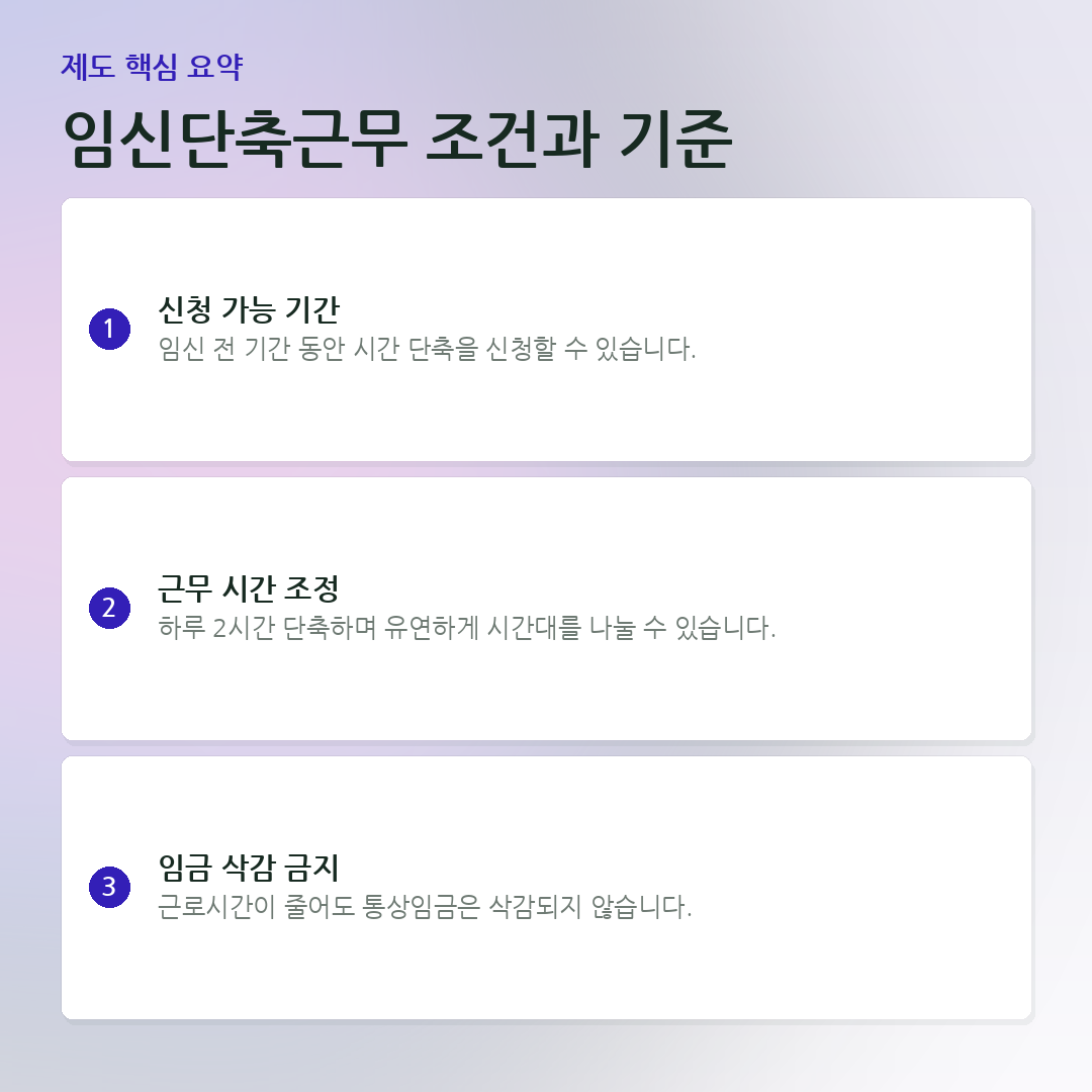 임신단축근무 조건과 기준 요약 카드
