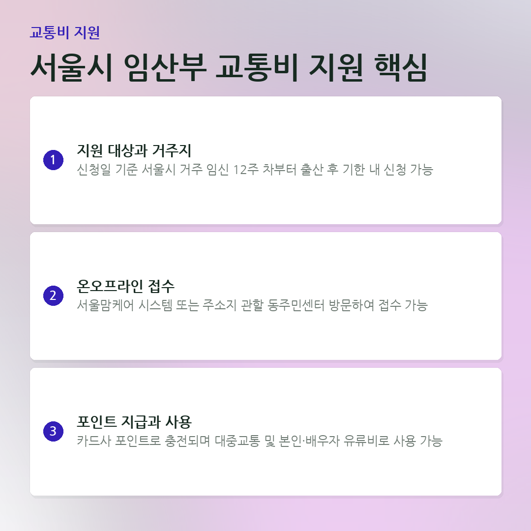 서울시 임산부 교통비 지원 핵심 요약 카드