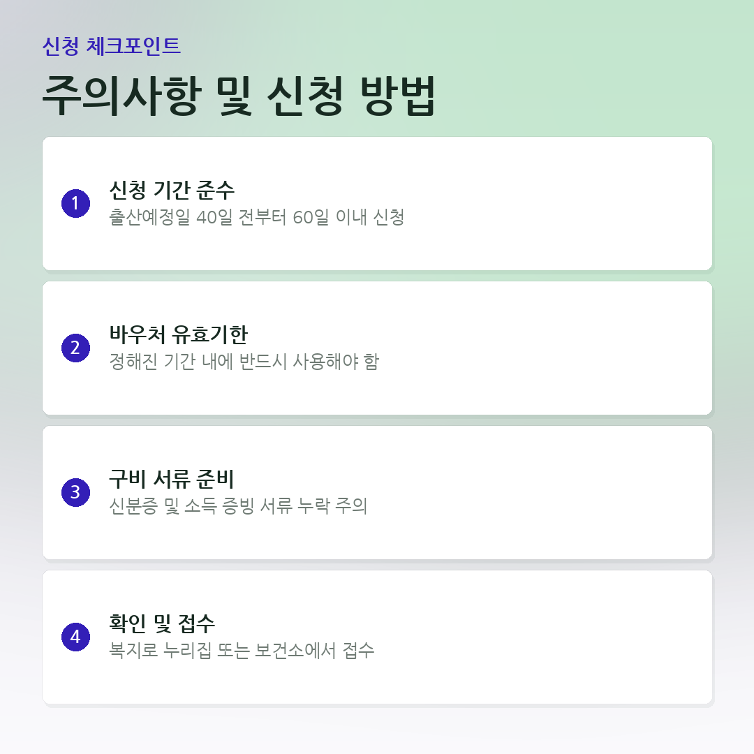 주의사항 및 신청 방법 요약 카드