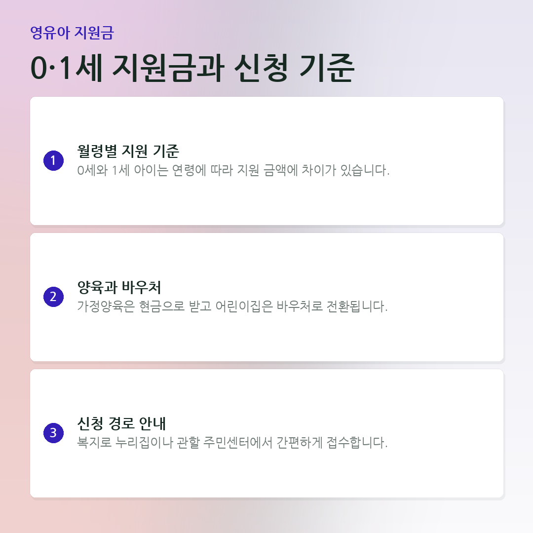 0·1세 지원금과 신청 기준 요약 카드