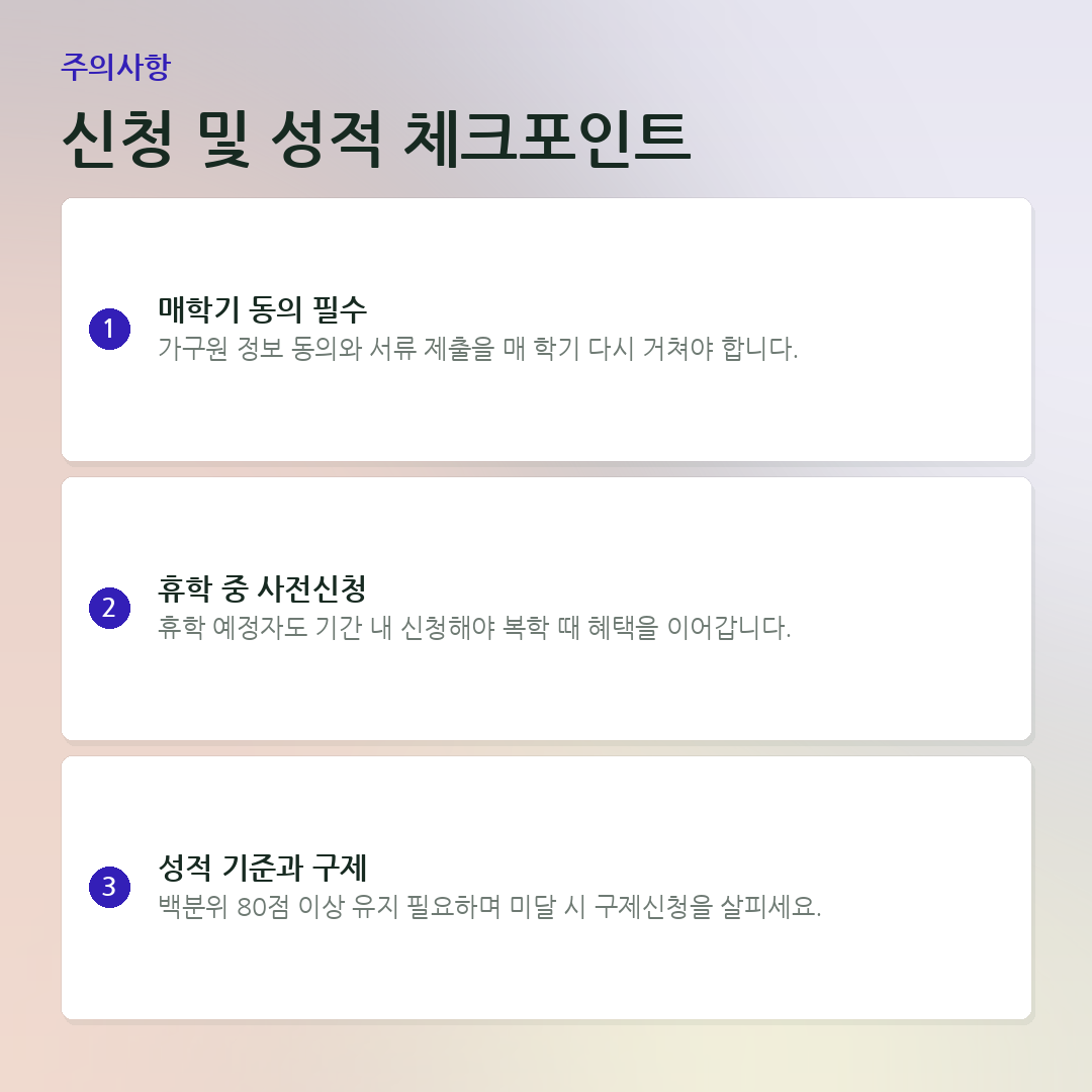 신청 및 성적 체크포인트 요약 카드