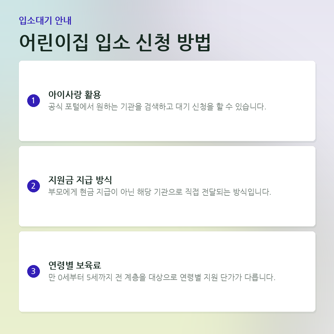 어린이집 입소 신청 방법 요약 카드