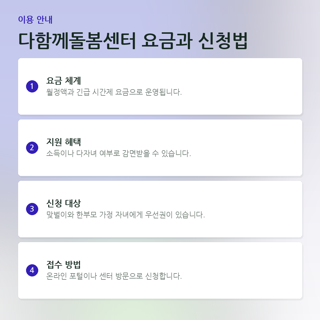 다함께돌봄센터 요금과 신청법 요약 카드