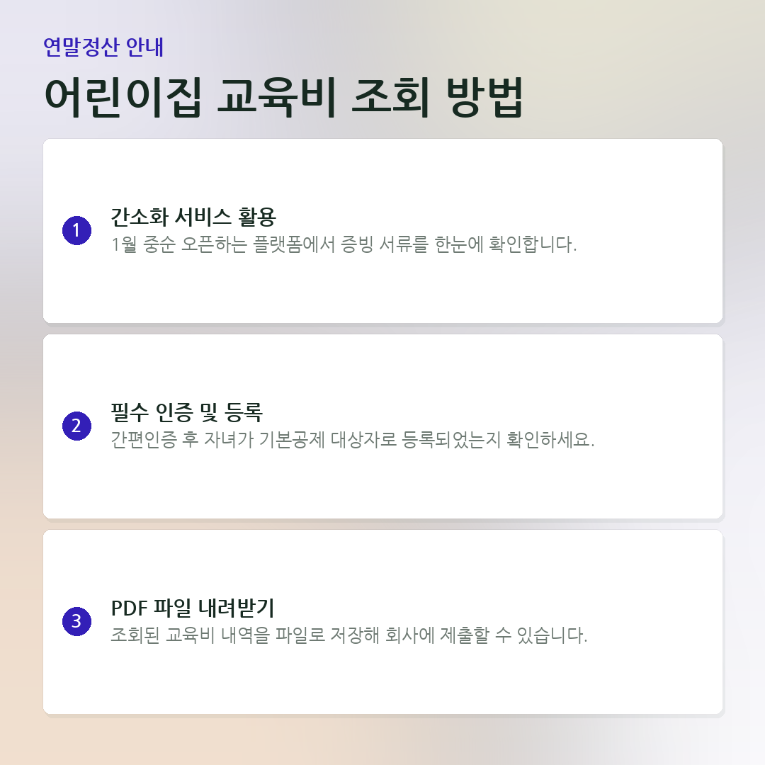 어린이집 교육비 조회 방법 요약 카드