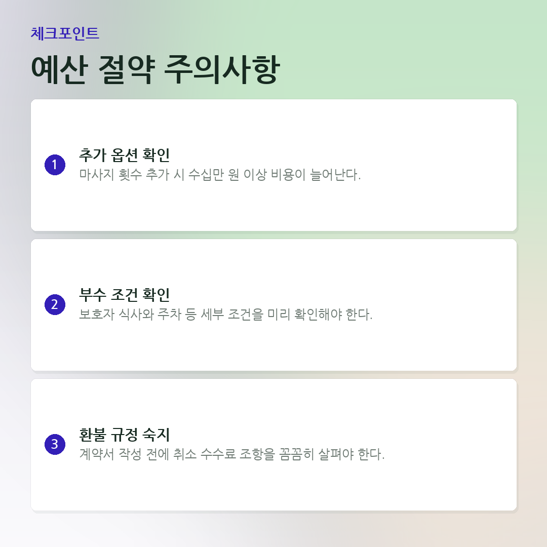 예산 절약 주의사항 요약 카드