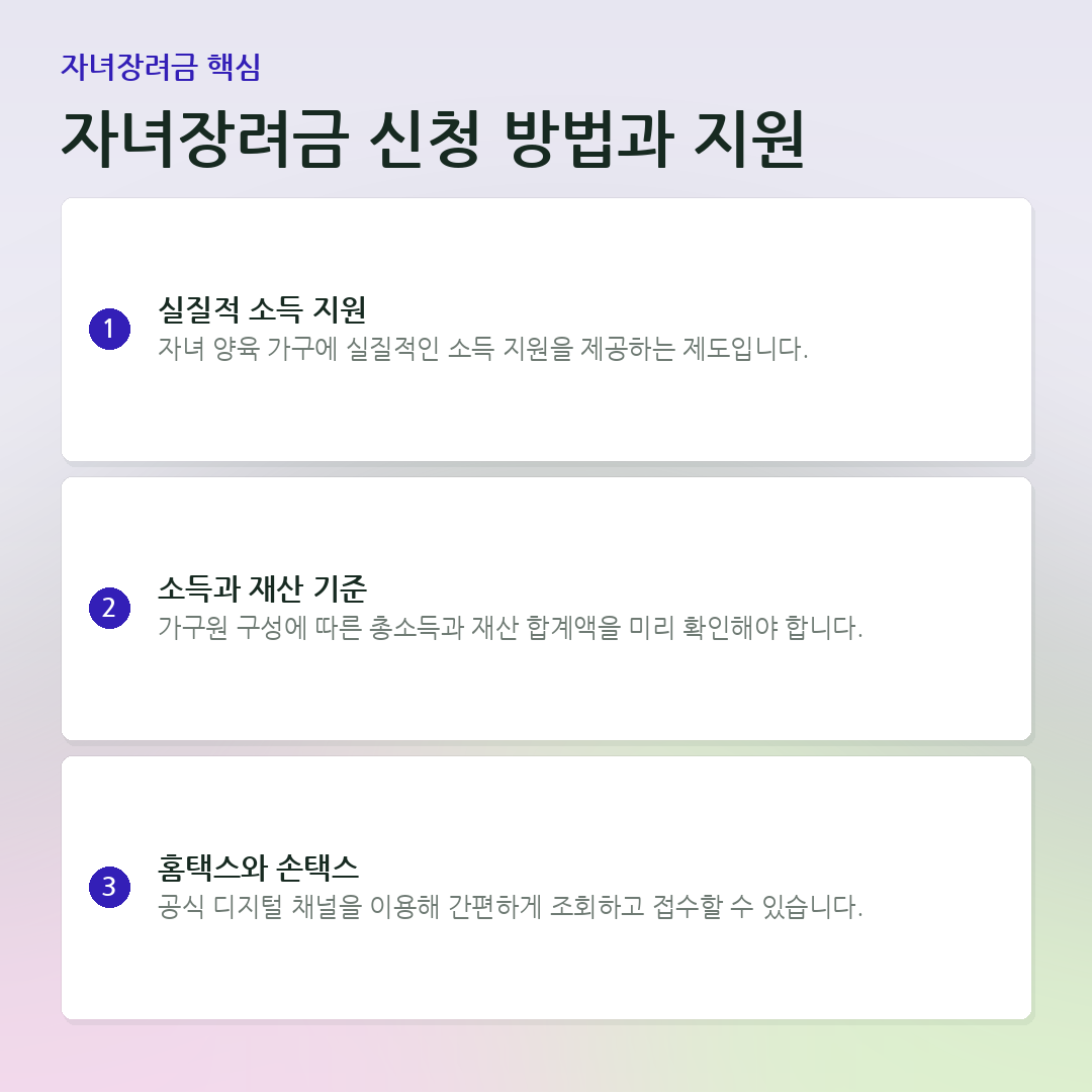 자녀장려금 신청 방법과 지원 요약 카드