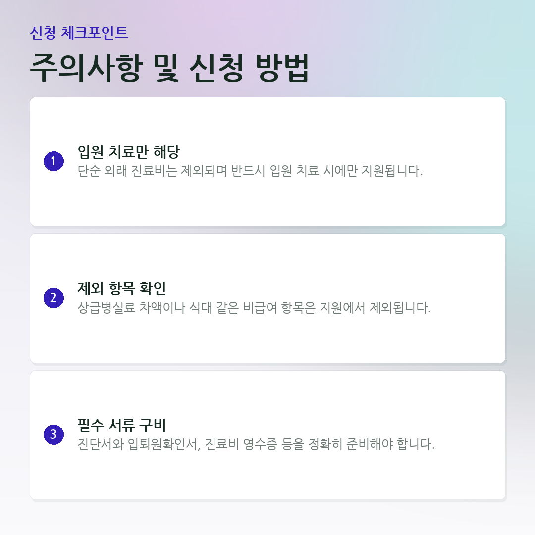 주의사항 및 신청 방법 요약 카드