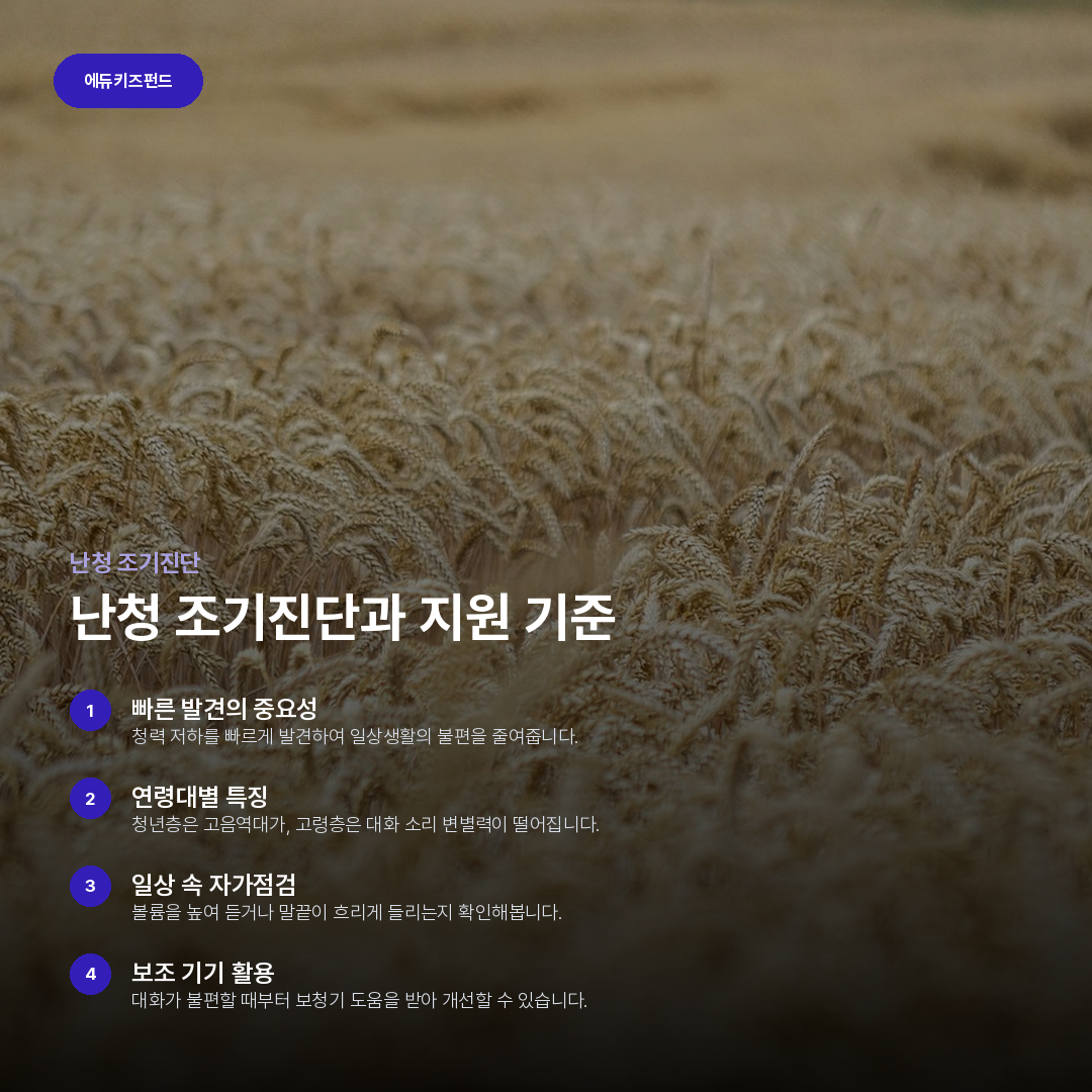 난청 조기진단과 지원 기준 요약 카드