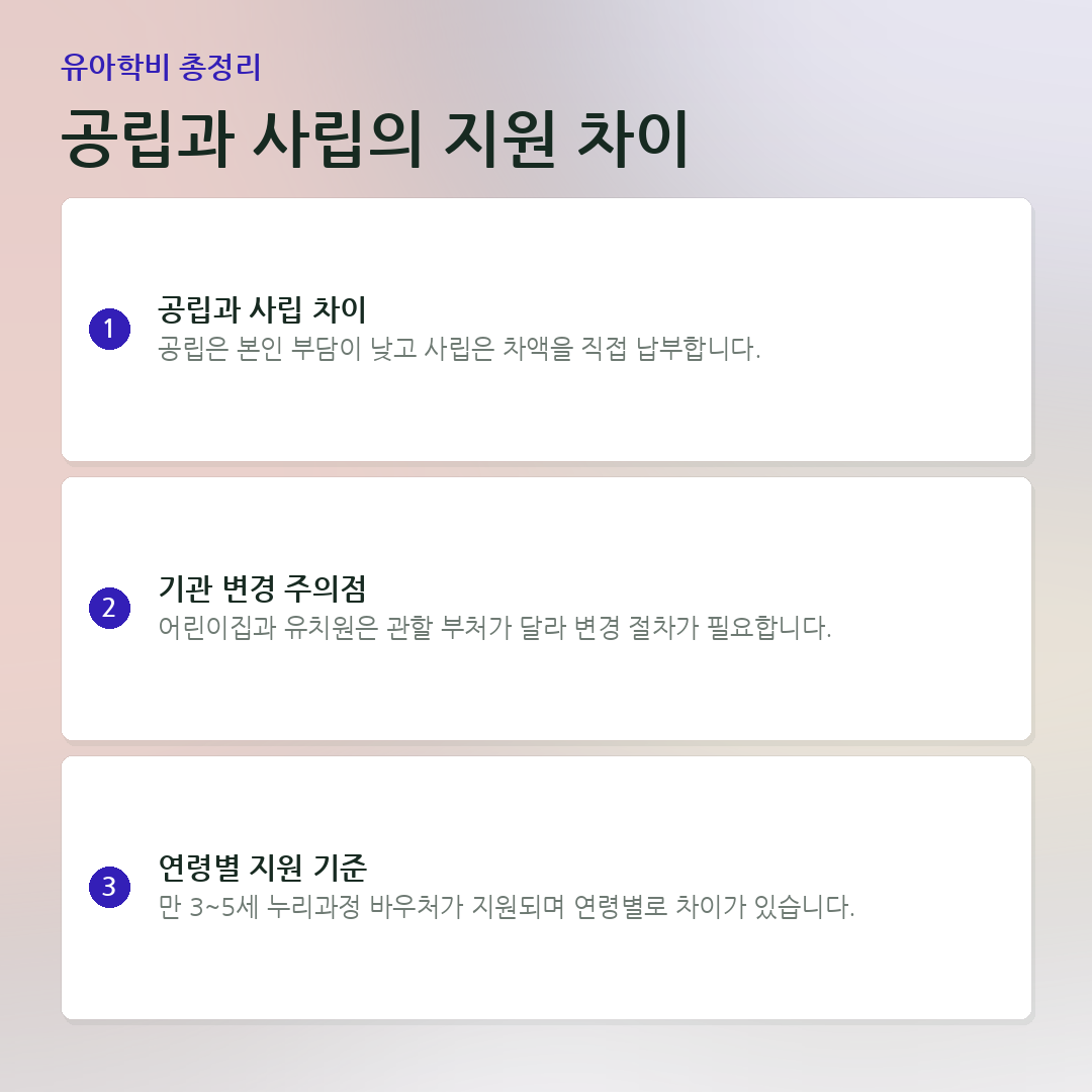 공립과 사립의 지원 차이 요약 카드
