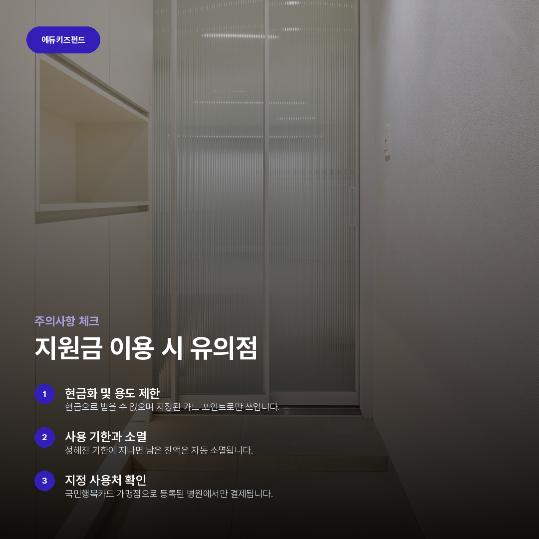 지원금 이용 시 유의점 요약 카드