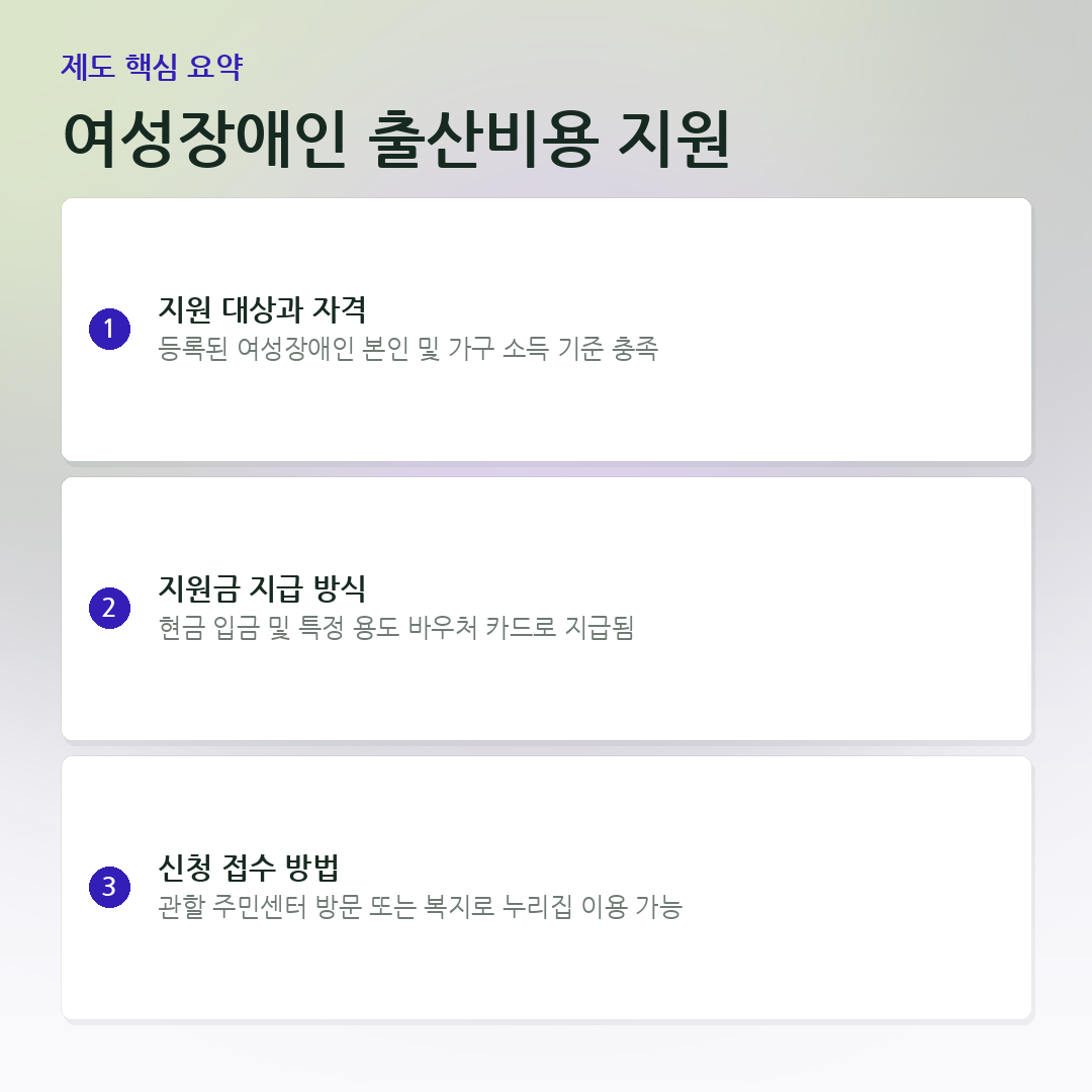 여성장애인 출산비용 지원 요약 카드