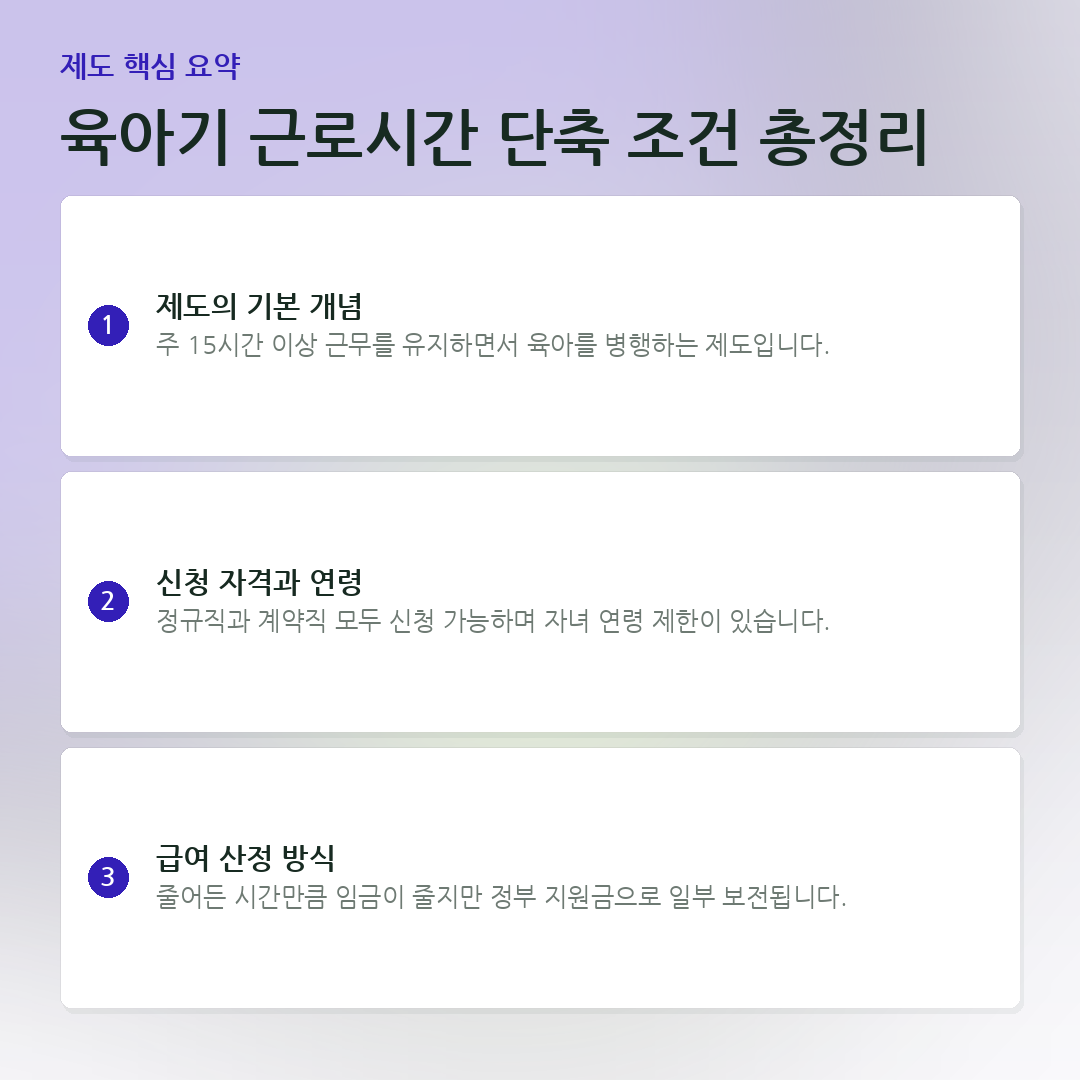 육아기 근로시간 단축 조건 총정리 요약 카드