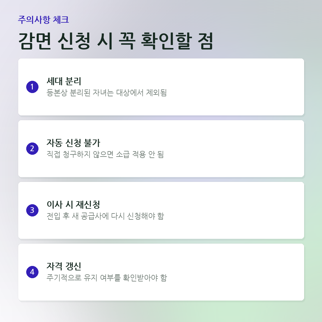 감면 신청 시 꼭 확인할 점 요약 카드